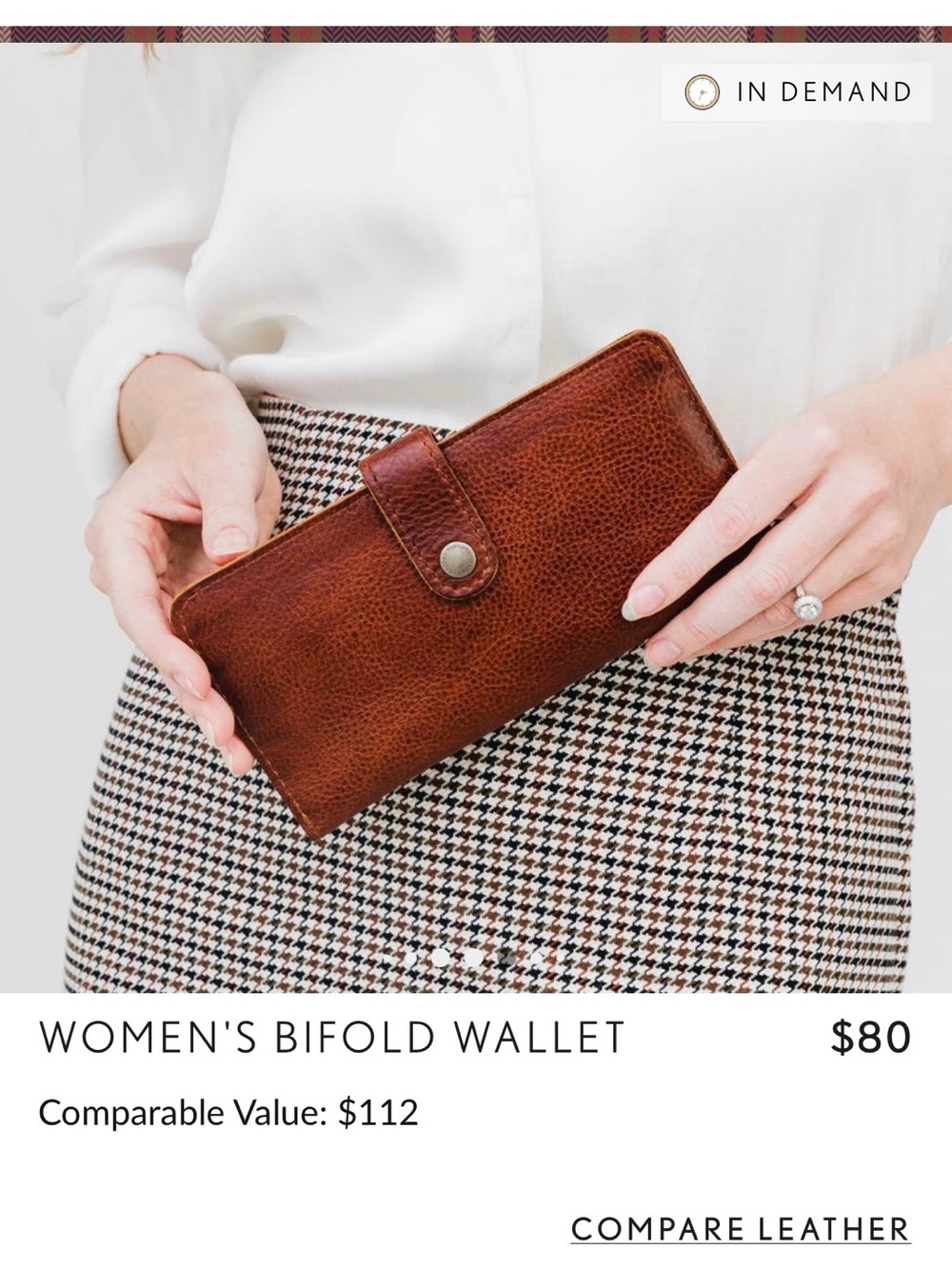 Portland Leather Bifold Wallet in Nutmeg with Snap Closure